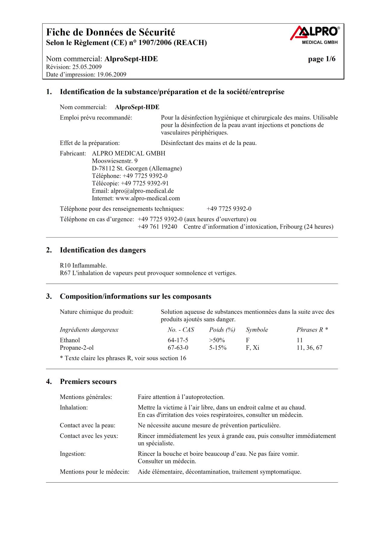 Fiche de données de sécurité | AlproSept-HDE › Komet Dental