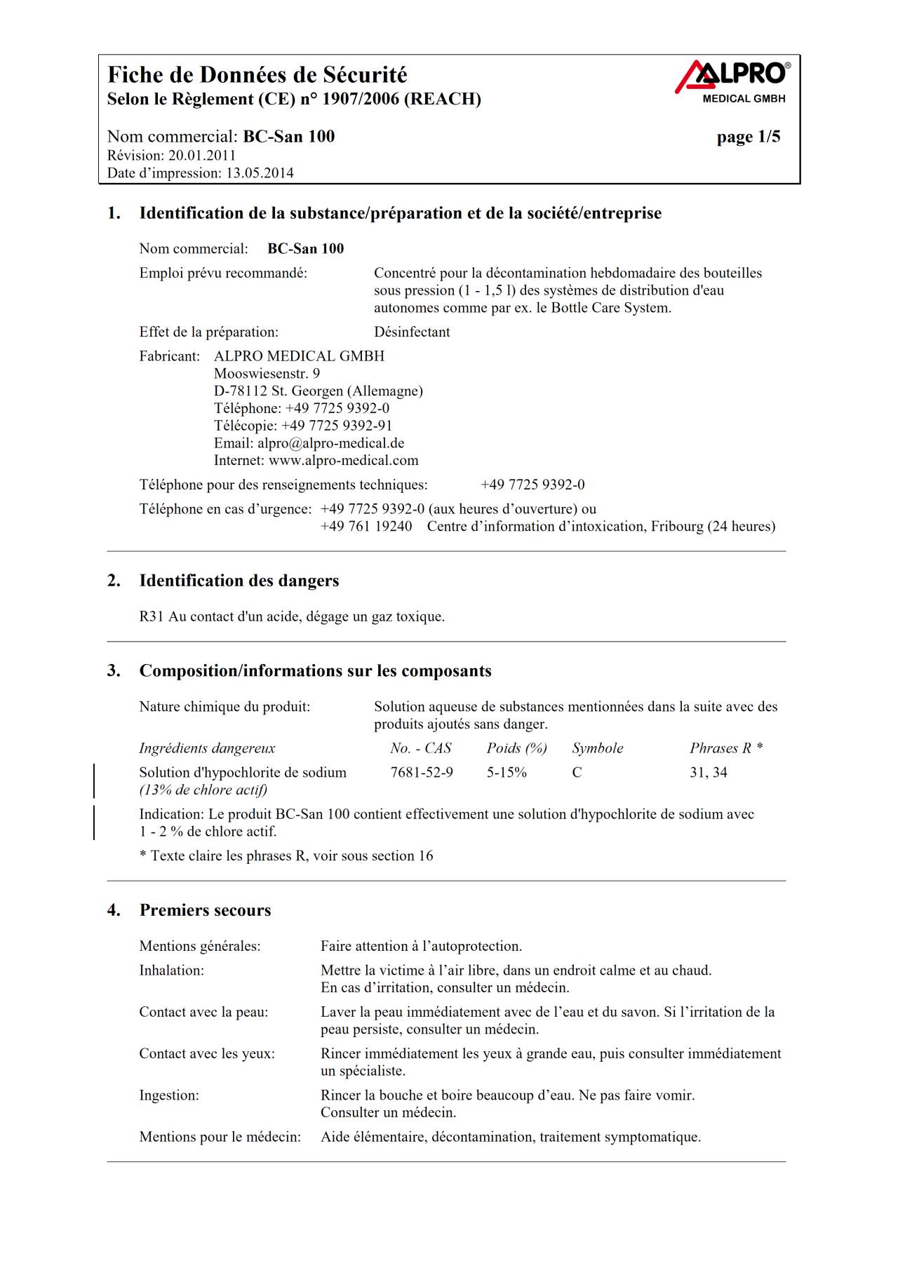 Fiche de données de sécurité | BC-San 100 › Komet Dental